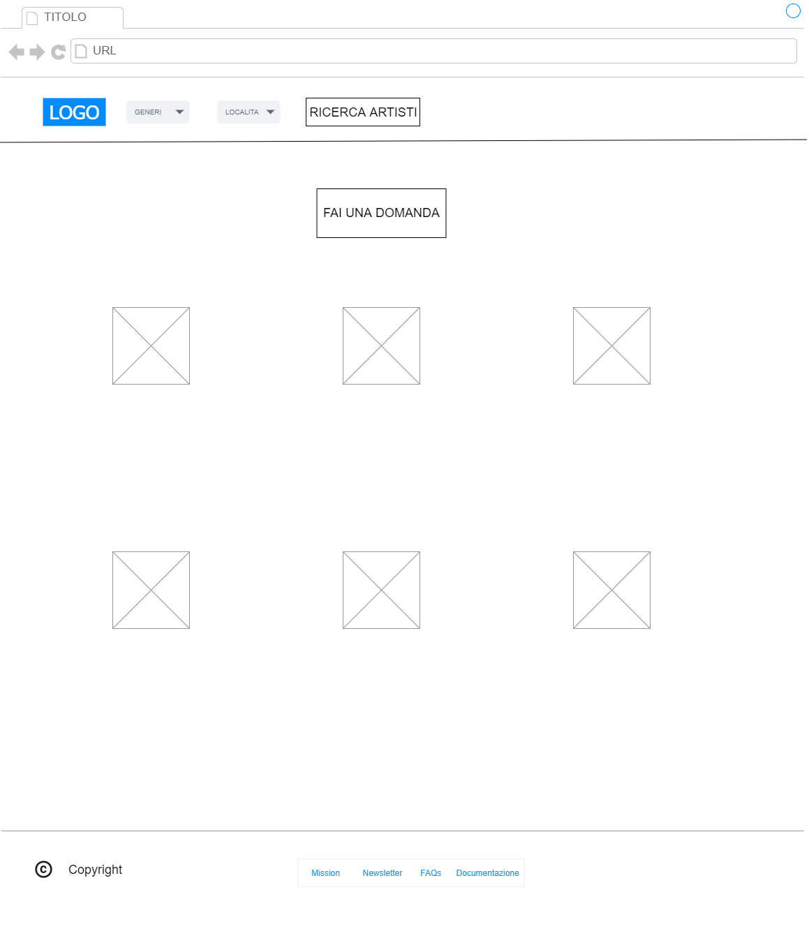 Wireframe della pagina dedicata alle FAQs